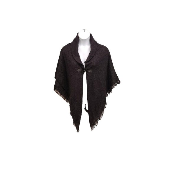 MODENA Accessories - Modena Wrap Womens One Size Black Shawl Collar Poncho Toggle Button Clos…